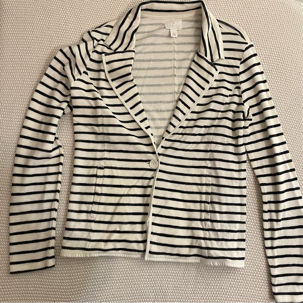 Caslon Black and White Striped Blazer